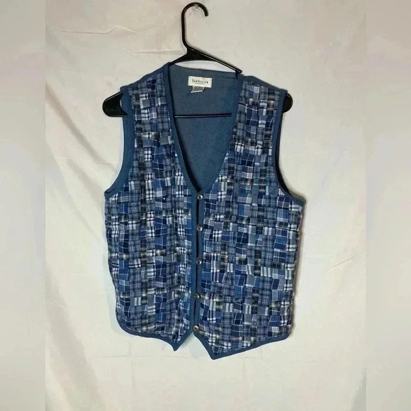 Vintage?? VanHeusen Vest out of denim with cross cross‎ fabric design - Picture 1 of 4